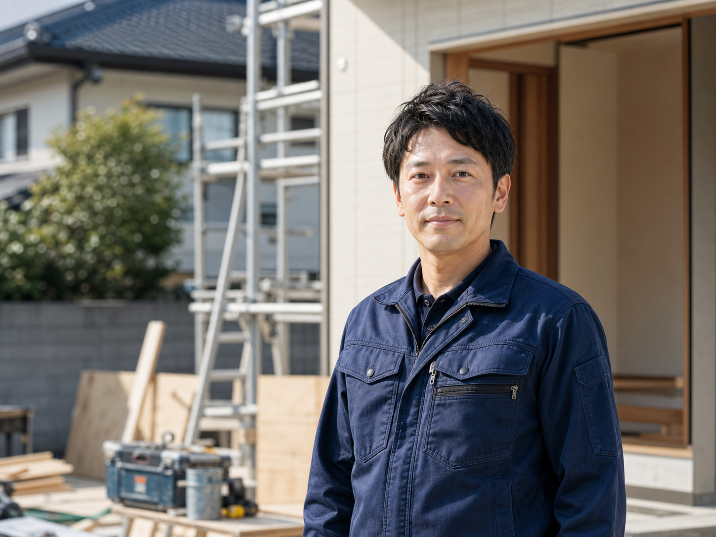 住まいの施工現場に立つJ.HOME代表のイメージ